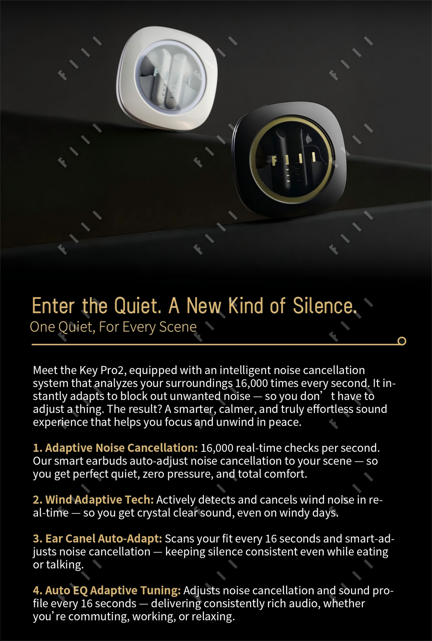 FIIL Key Pro2 Chinese Ver. Smart 55dB Deep Noise Cancellation Bluetooth 6.0 Wireless Earbuds with Long Lasting 35Hrs, In-Ear or Semi-Open Eartips Freely Switch & Hi-Res Audio