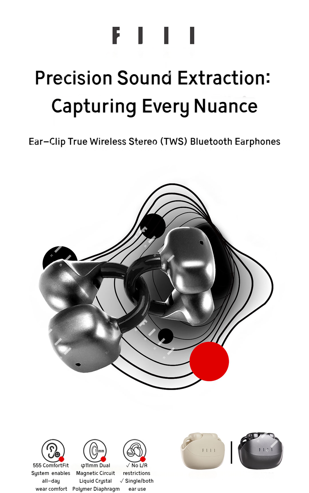 FIIL Atom Open Ear-Clip style Earbuds Bluetooh 5.4 & 36 hr long lasting Call Noise Cancellation Extrem Light Weight