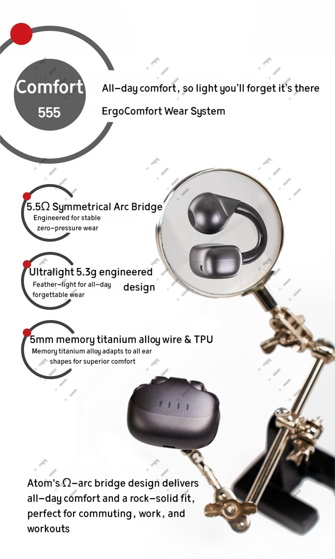 FIIL Atom Open Ear-Clip style Earbuds Bluetooh 5.4 & 36 hr long lasting Call Noise Cancellation Extrem Light Weight