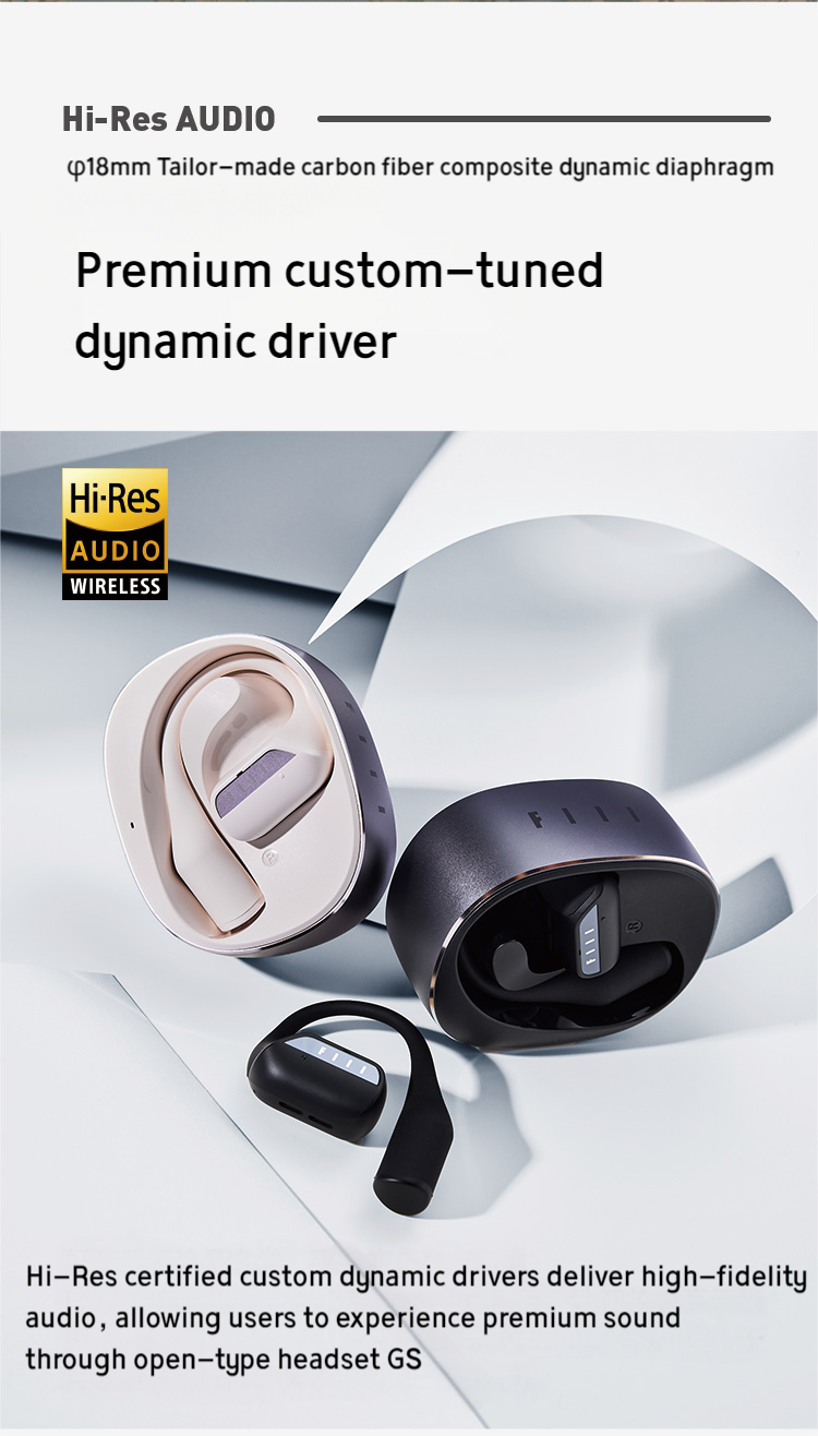 FIIL GS Blutooth 5.3 English Version Open Type Earbuds, Hi-Res Audio Wireless Certified Earphone with Call Noise Cancellation, 32 hr long play time, Bionic ear-shaped design for working, travel or running