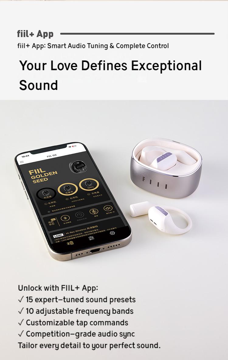 FIIL GS Blutooth 5.3 English Version Open Type Earbuds, Hi-Res Audio Wireless Certified Earphone with Call Noise Cancellation, 32 hr long play time, Bionic ear-shaped design for working, travel or running