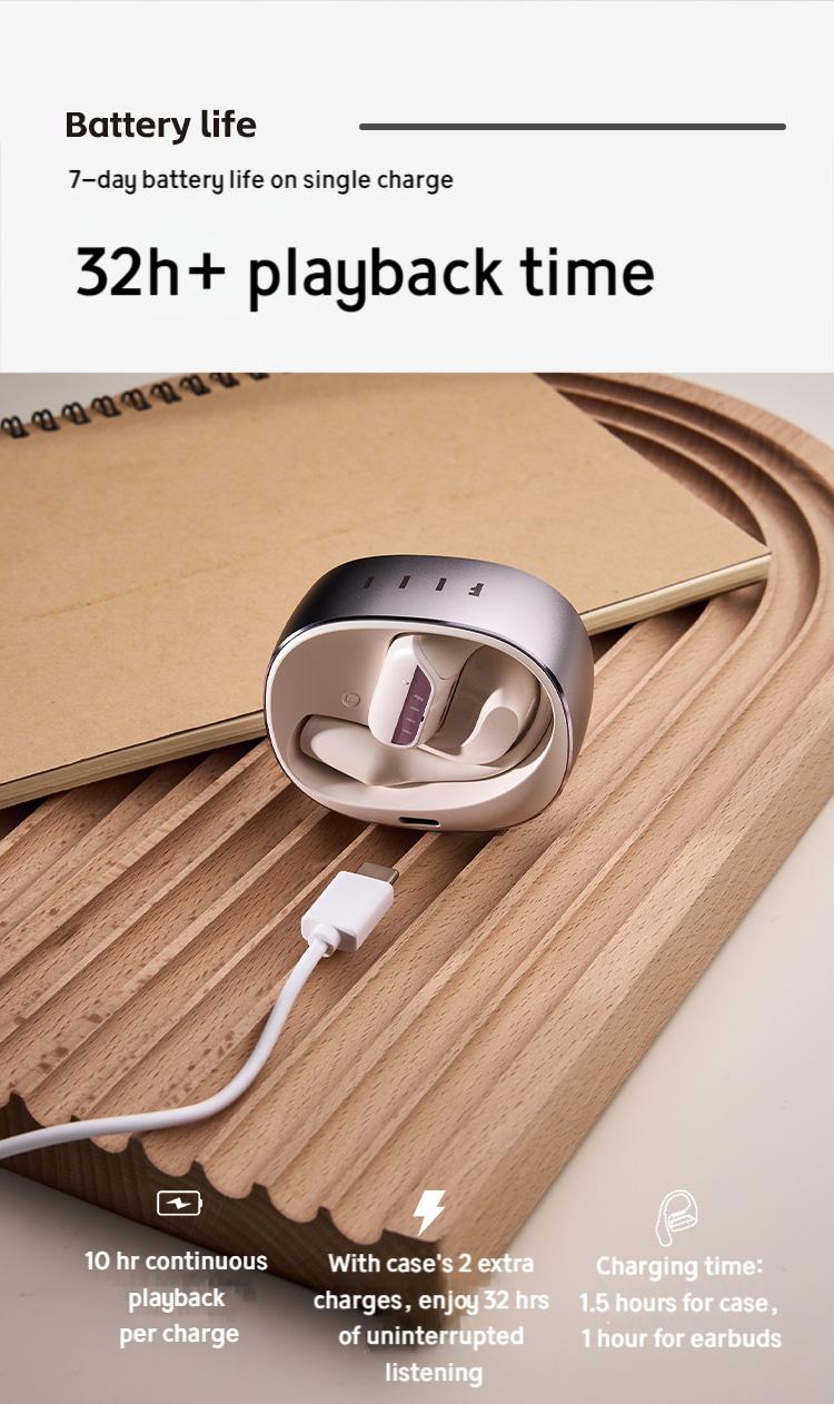 FIIL GS Blutooth 5.3 English Version Open Type Earbuds, Hi-Res Audio Wireless Certified Earphone with Call Noise Cancellation, 32 hr long play time, Bionic ear-shaped design for working, travel or running