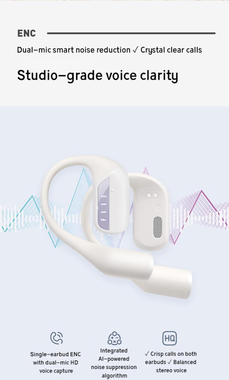 FIIL GS Blutooth 5.3 English Version Open Type Earbuds, Hi-Res Audio Wireless Certified Earphone with Call Noise Cancellation, 32 hr long play time, Bionic ear-shaped design for working, travel or running