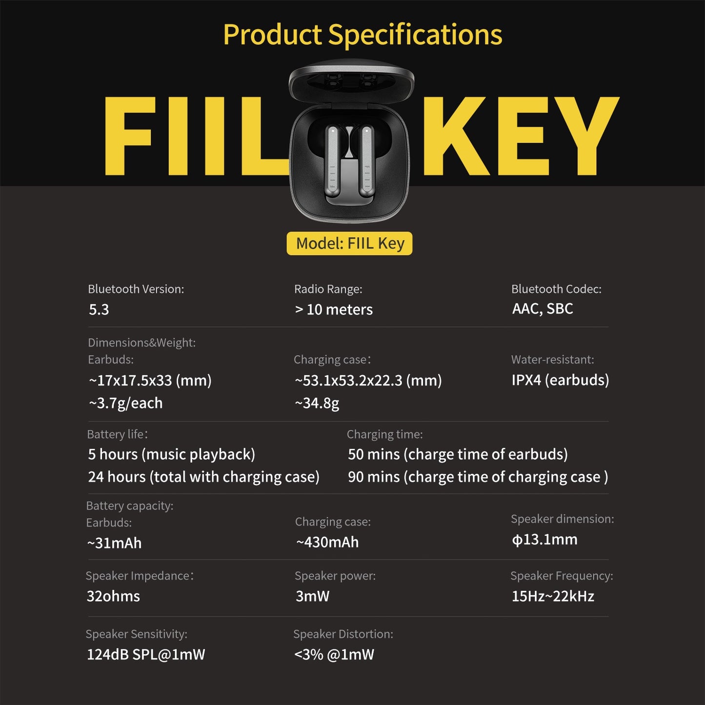 FIIL Key Ture Wireless Earbuds Bluetooth 5.3 Low Latency TWS In-Ear Headphones