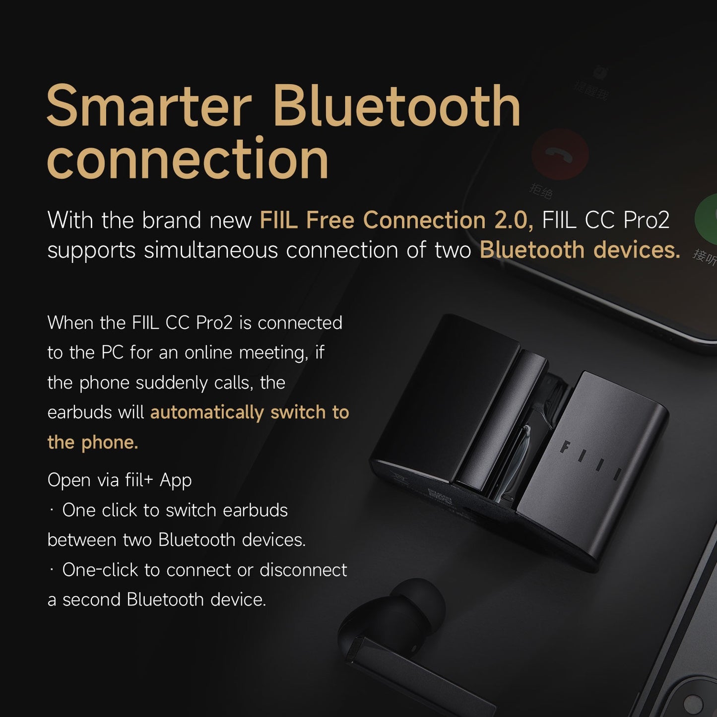 FIIL CC Pro2 English Ver. True Wireless Earbuds 42dB Hybrid ANC, All-Metal Design, 32 Hours of Battery Life, support fiil+ App